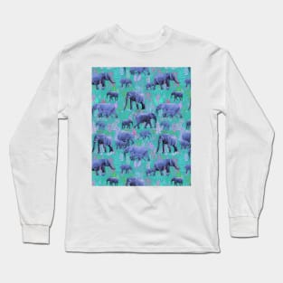 Sweet Elephants in Bright Teal, Pink and Purple Long Sleeve T-Shirt